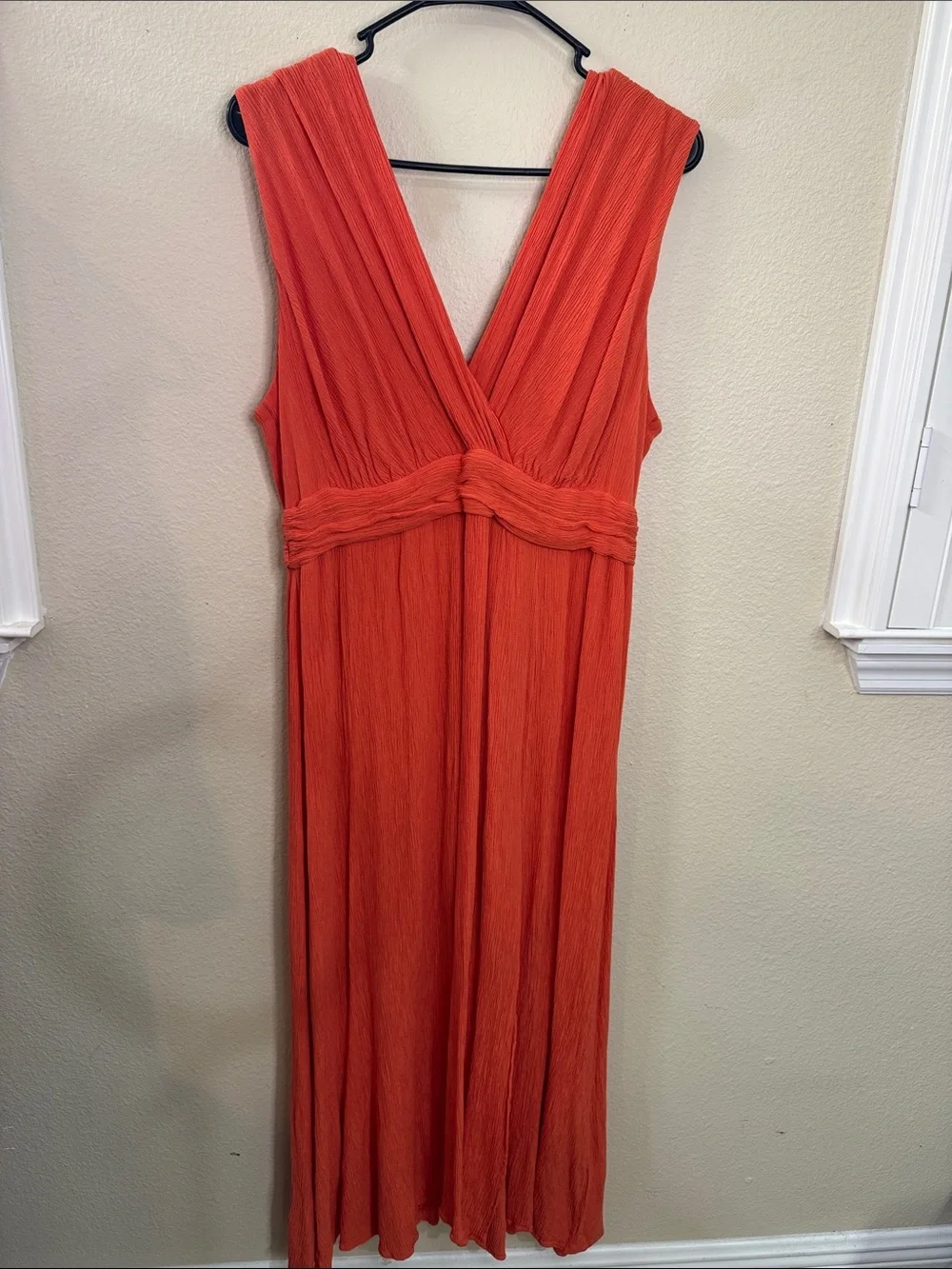 New York & Company Sleeveless V-Neck Maxi Dress in Coral Orange